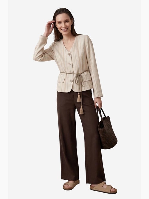 Giacca a righe in popeline con cintura my fashion - Kiabi Giacca a righe in popeline con cintura my fashion - Kiabi