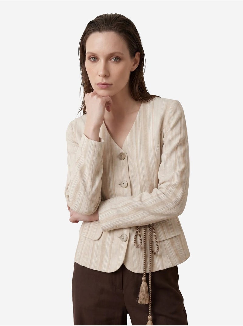 Giacca a righe in popeline con cintura my fashion Beige chiaro - Kiabi