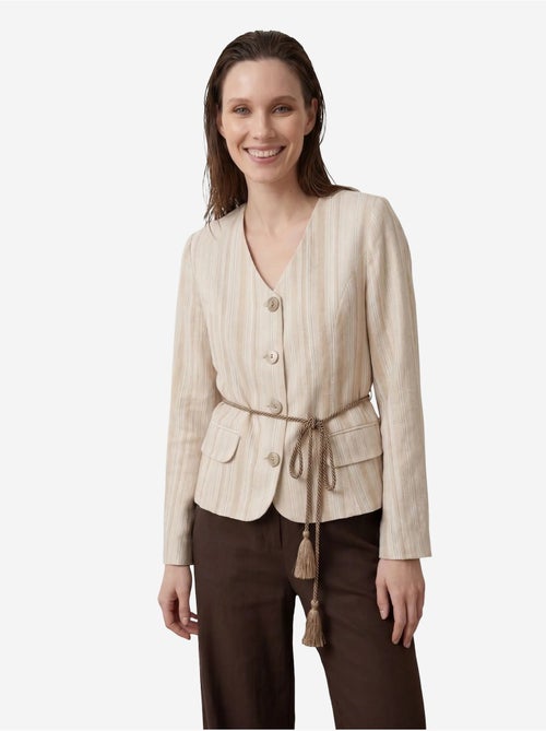 Giacca a righe in popeline con cintura my fashion - Kiabi Giacca a righe in popeline con cintura my fashion - Kiabi