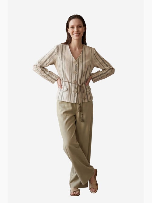 Giacca a righe in popeline con cintura my fashion - Kiabi Giacca a righe in popeline con cintura my fashion - Kiabi