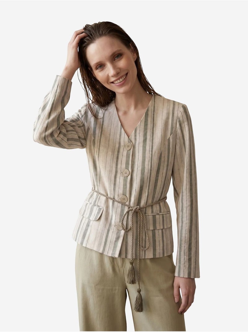 Giacca a righe in popeline con cintura my fashion Beige naturale - Kiabi