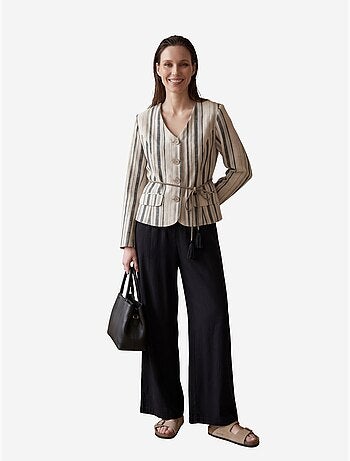 Giacca a righe in popeline con cintura my fashion