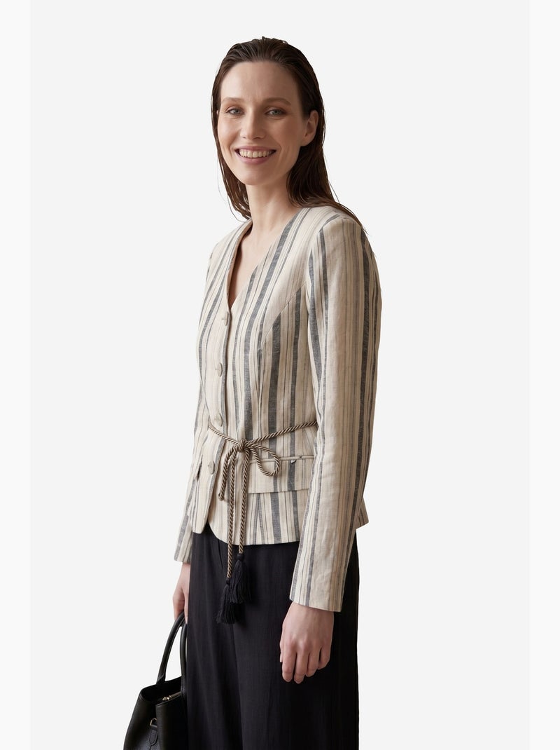 Giacca a righe in popeline con cintura my fashion Sabbia - Kiabi