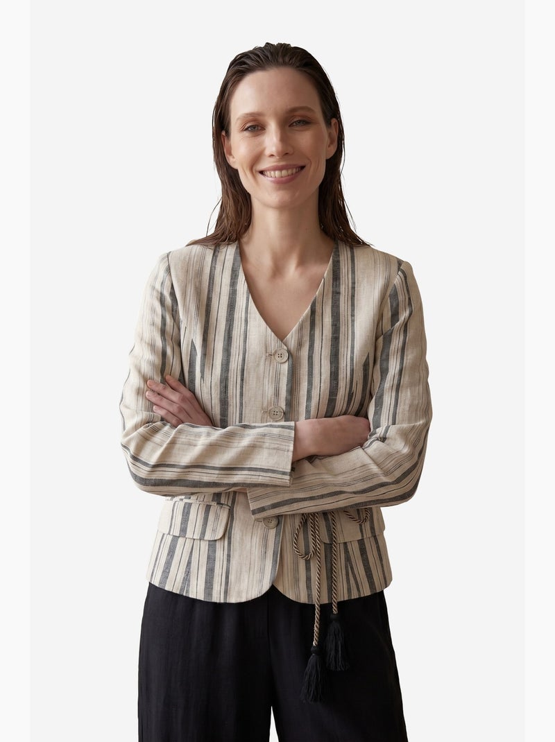 Giacca a righe in popeline con cintura my fashion Sabbia - Kiabi