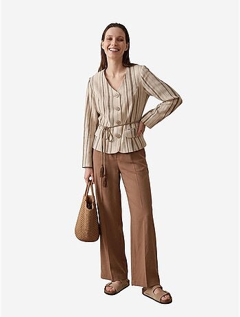 Giacca a righe in popeline con cintura my fashion