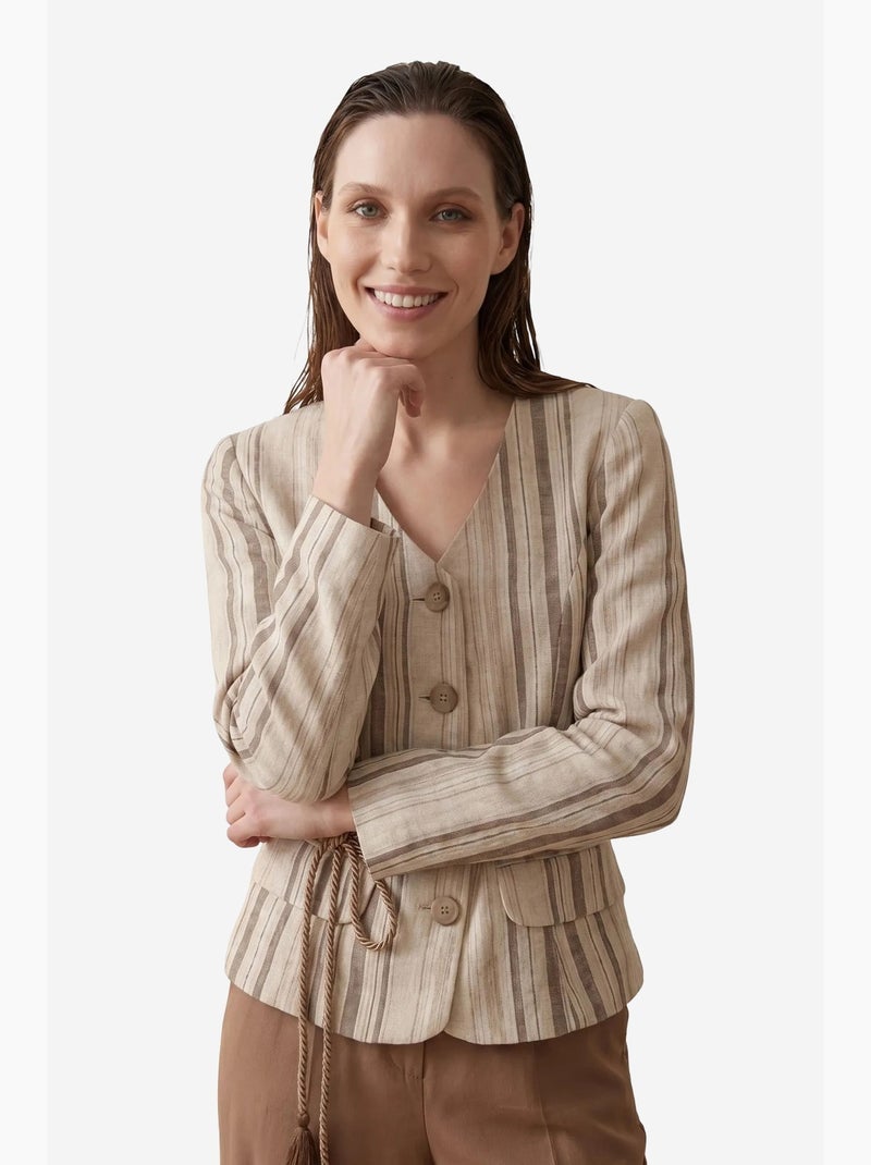Giacca a righe in popeline con cintura my fashion Tortora - Kiabi