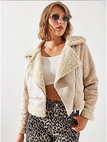 Giacca aviator cropped in ecopelle lucci