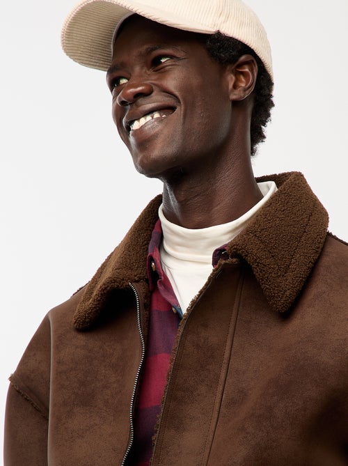 Giacca aviatore effetto pelle con collo effetto montone - Kiabi