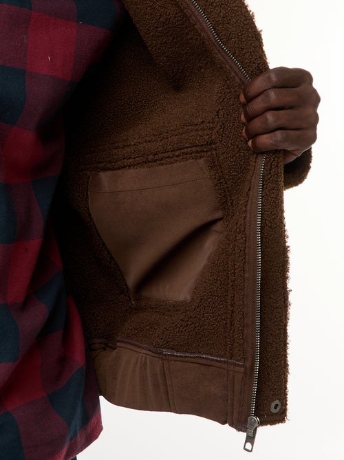 Giacca aviatore effetto pelle con collo effetto montone - Kiabi