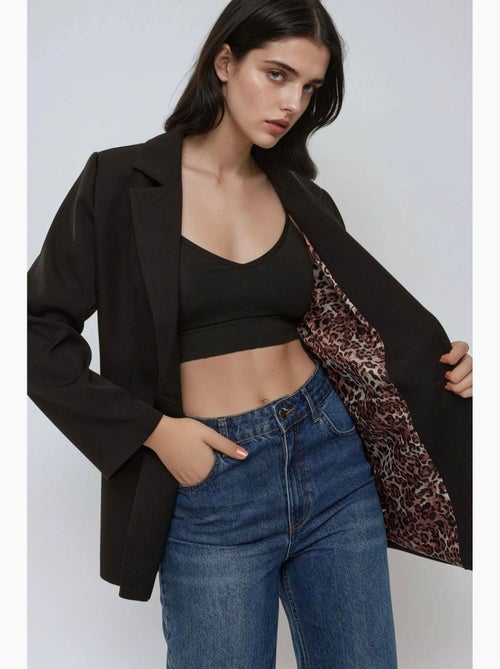 Giacca blazer con fodera leopardata hiccup - Kiabi Giacca blazer con fodera leopardata hiccup - Kiabi