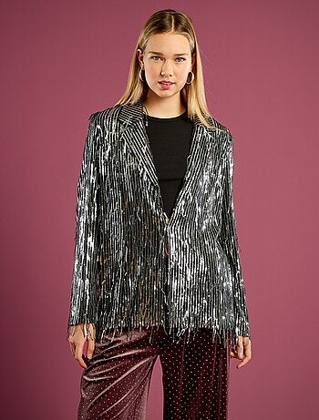 Giacca blazer con frange e paillettes