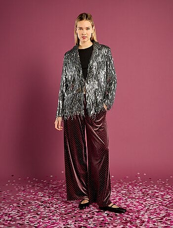 Giacca blazer con frange e paillettes