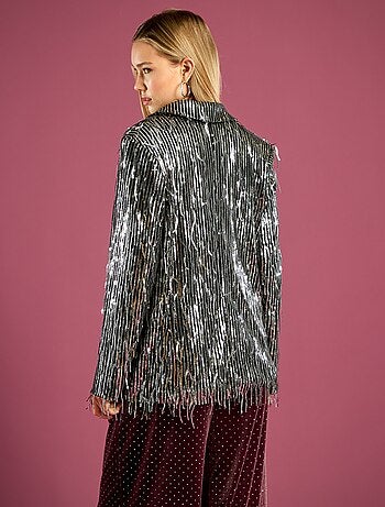 Giacca blazer con frange e paillettes