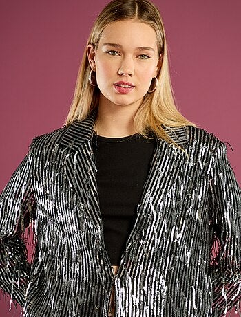 Giacca blazer con frange e paillettes