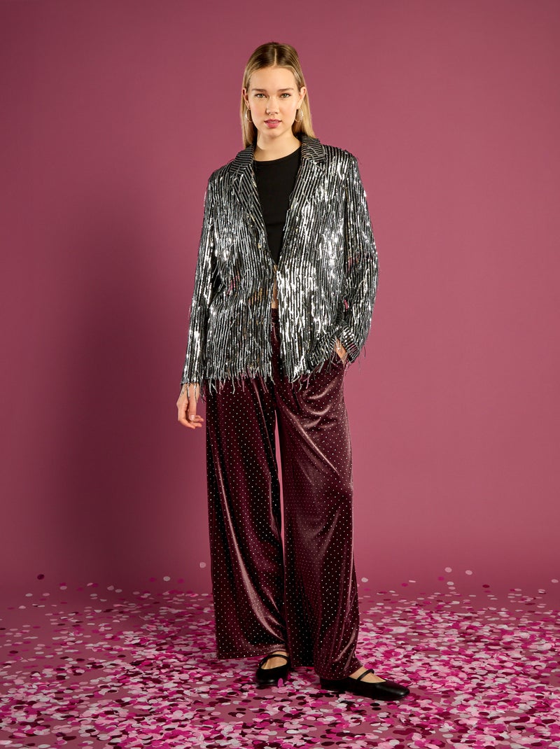 Giacca blazer con frange e paillettes Grigio - Kiabi