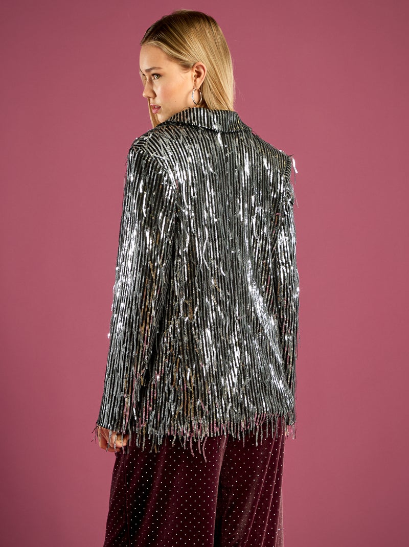 Giacca blazer con frange e paillettes Grigio - Kiabi