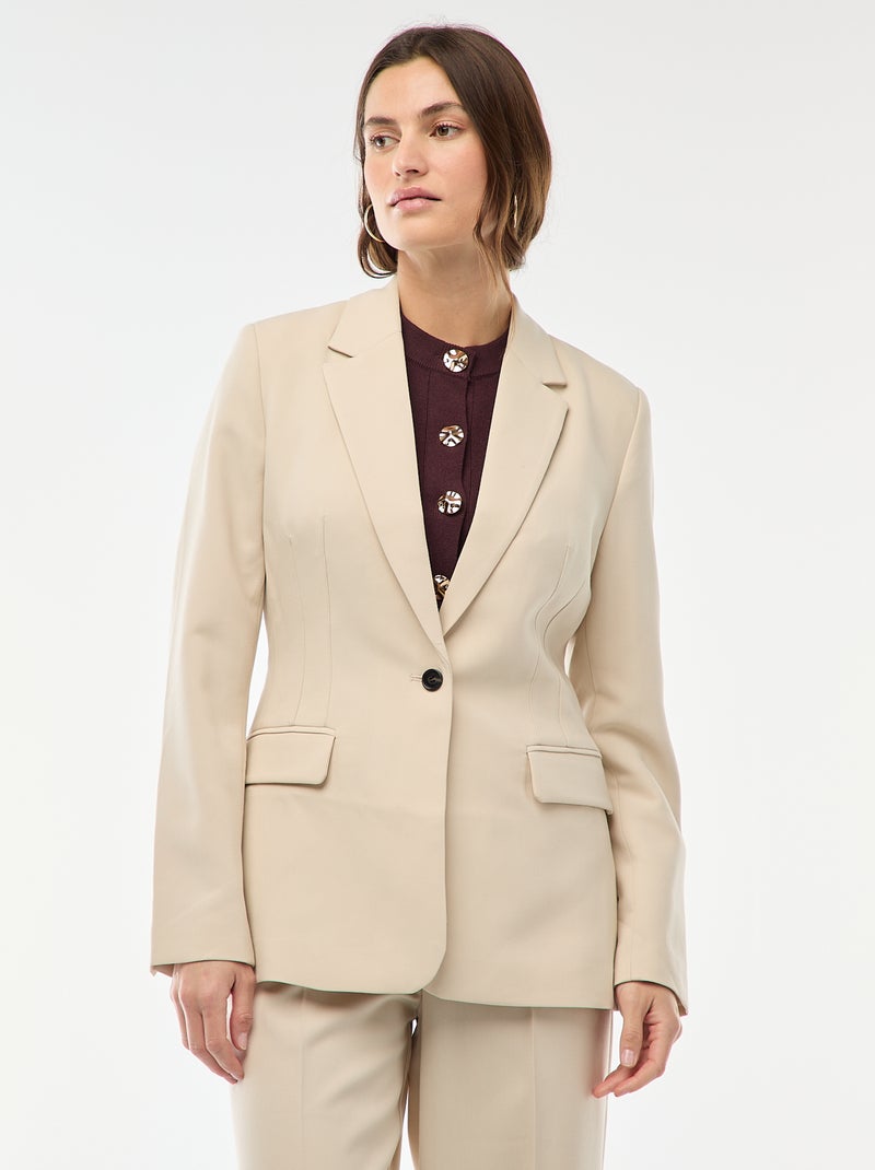 Giacca blazer tinta unita con taglio aderente Beige - Kiabi