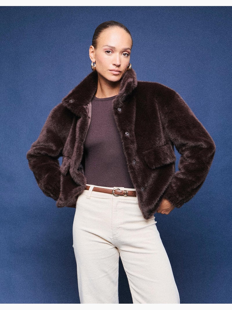 Giacca bomber a effetto pelliccia, mo fashion Marrone - Kiabi