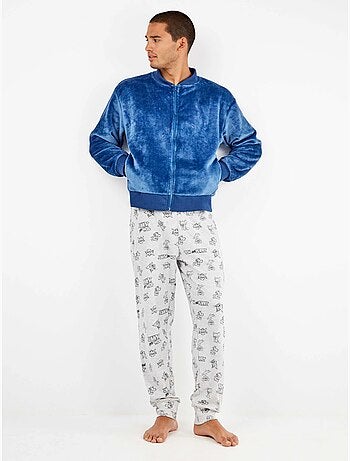 Giacca bomber blu di peluche uomo