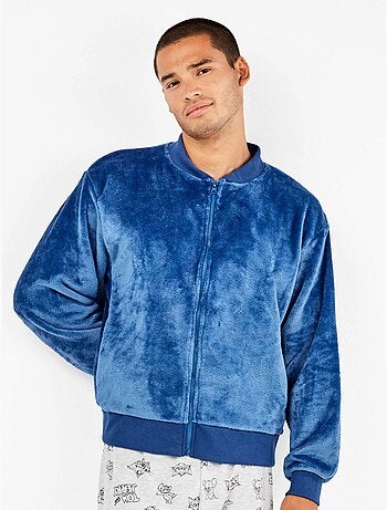 Giacca bomber blu di peluche uomo