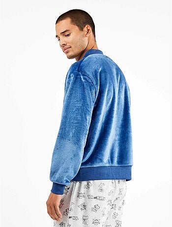 Giacca bomber blu di peluche uomo