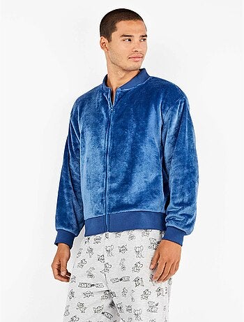 Giacca bomber blu di peluche uomo