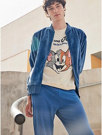 Giacca bomber blu di peluche uomo