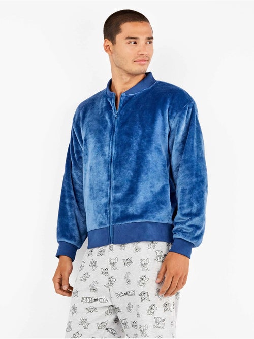 Giacca bomber blu di peluche uomo - Kiabi