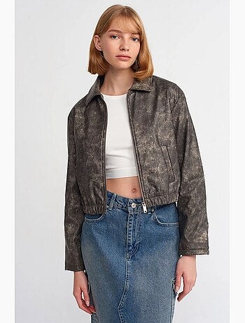 Giacca bomber corta in ecopelle dilvin