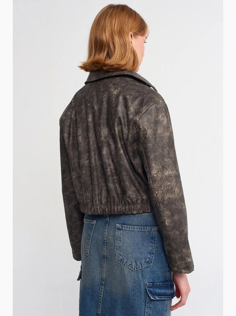 Giacca bomber corta in ecopelle dilvin Grigio nero - Kiabi