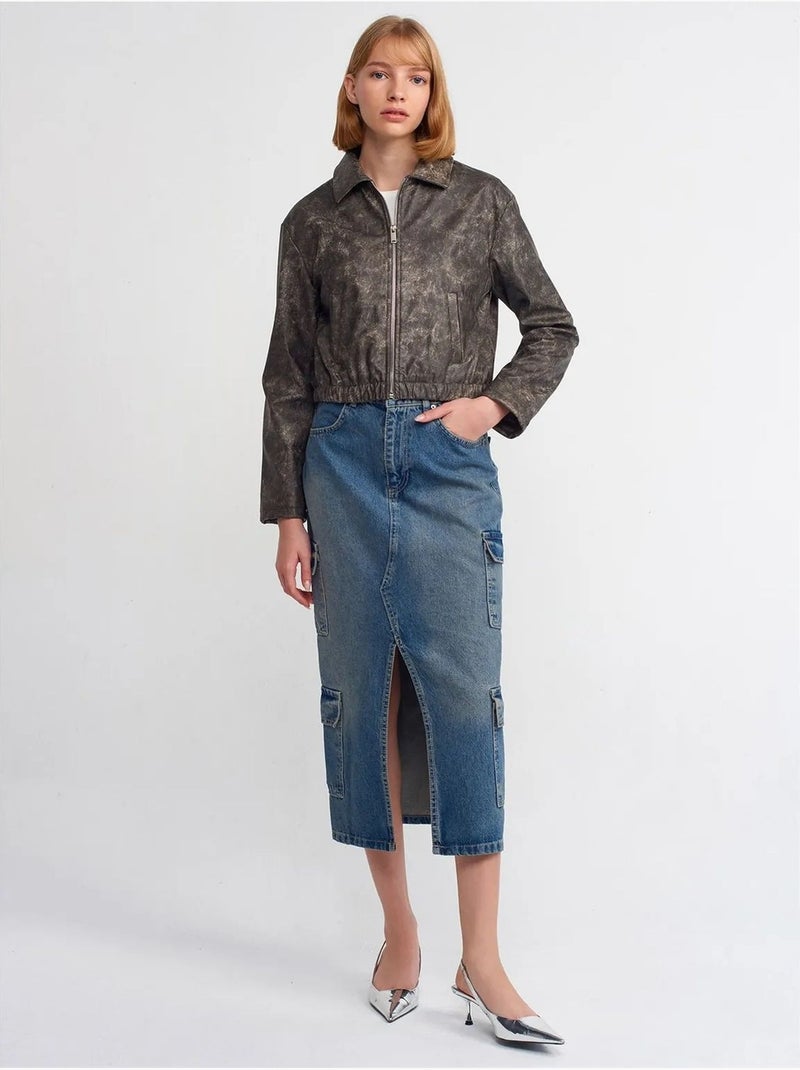 Giacca bomber corta in ecopelle dilvin Grigio nero - Kiabi