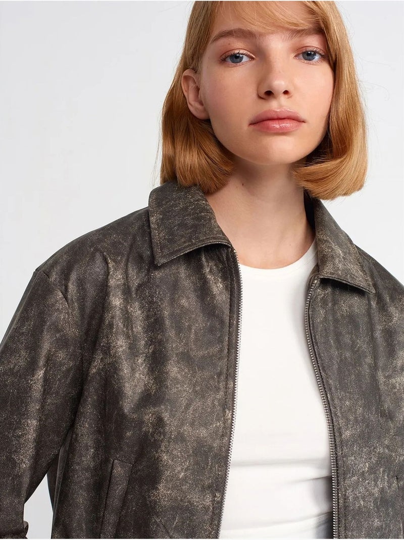 Giacca bomber corta in ecopelle dilvin Grigio nero - Kiabi