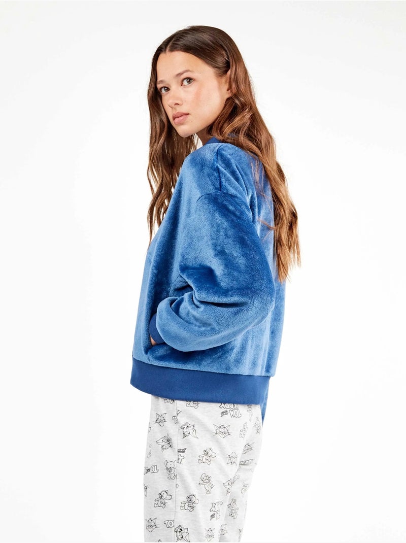 Giacca bomber in tessuto peluche Blu - Kiabi
