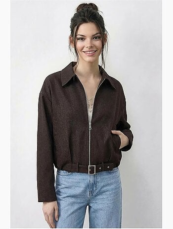 Giacca bomber oversize in denim con cintura lucci