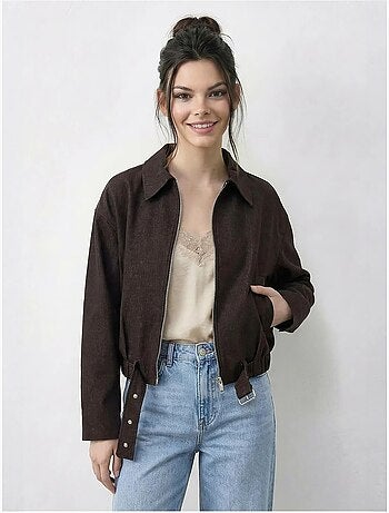 Giacca bomber oversize in denim con cintura lucci