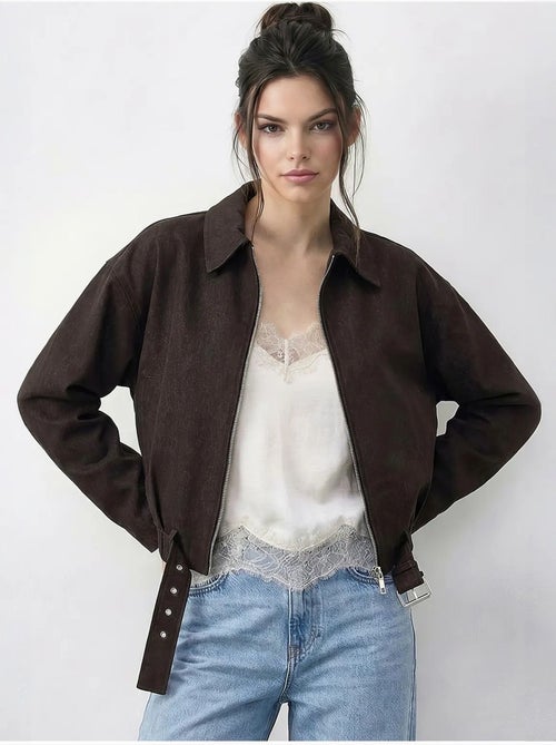 Giacca bomber oversize in denim con cintura lucci - Kiabi Giacca bomber oversize in denim con cintura lucci - Kiabi