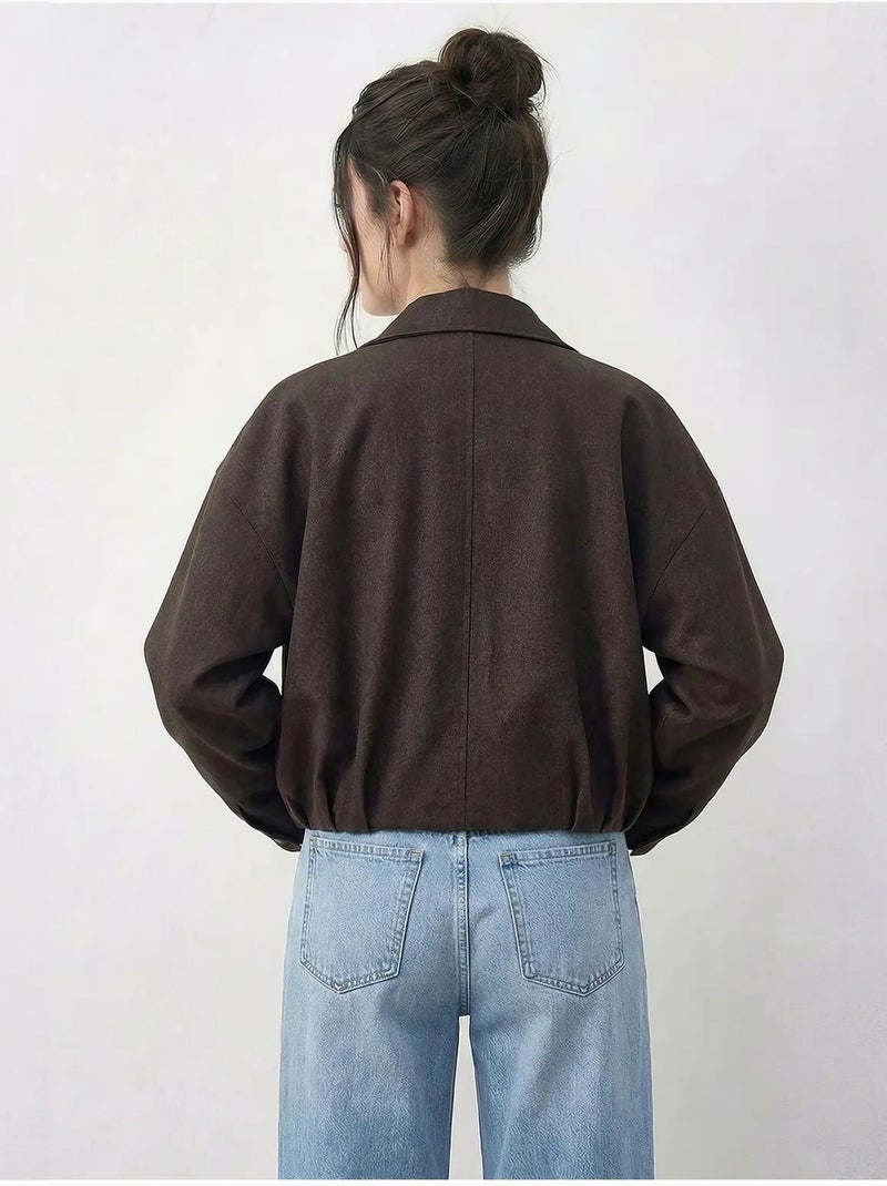Giacca bomber oversize in denim con cintura lucci Marrone cioccolato - Kiabi