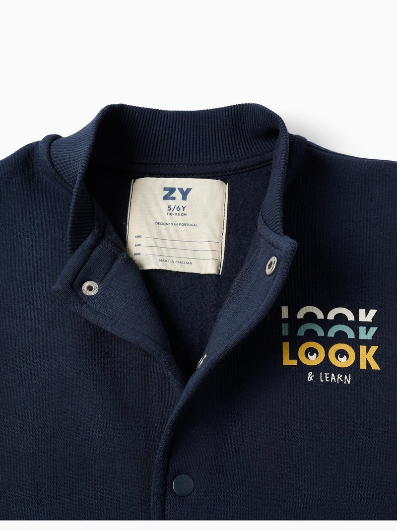 Giacca bomber spazzolata con stampa Blu scuro - Kiabi