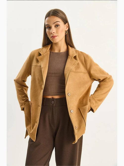 Giacca button-up in finto suede lucci - Kiabi Giacca button-up in finto suede lucci - Kiabi