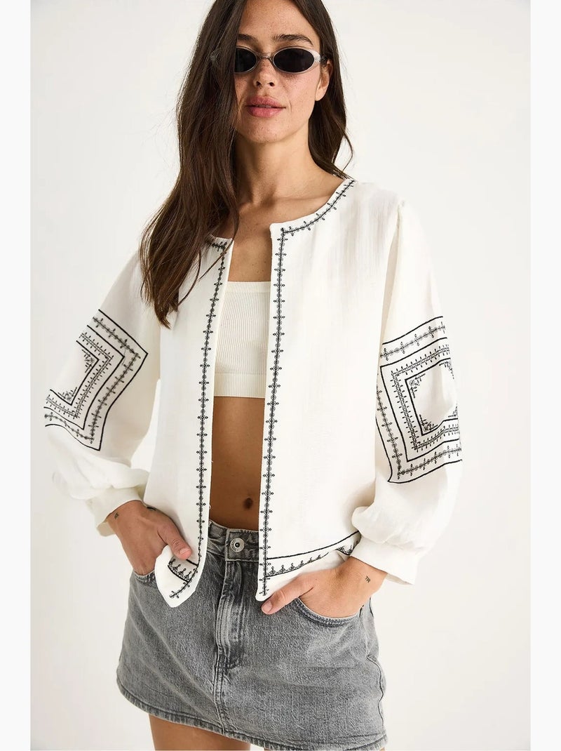 Giacca casual ricamata con girocollo lucci Bianco - Kiabi