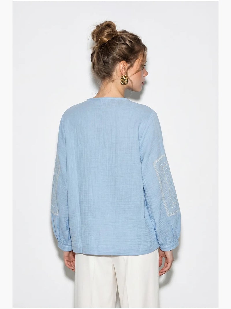 Giacca casual ricamata con girocollo lucci Blu cielo - Kiabi