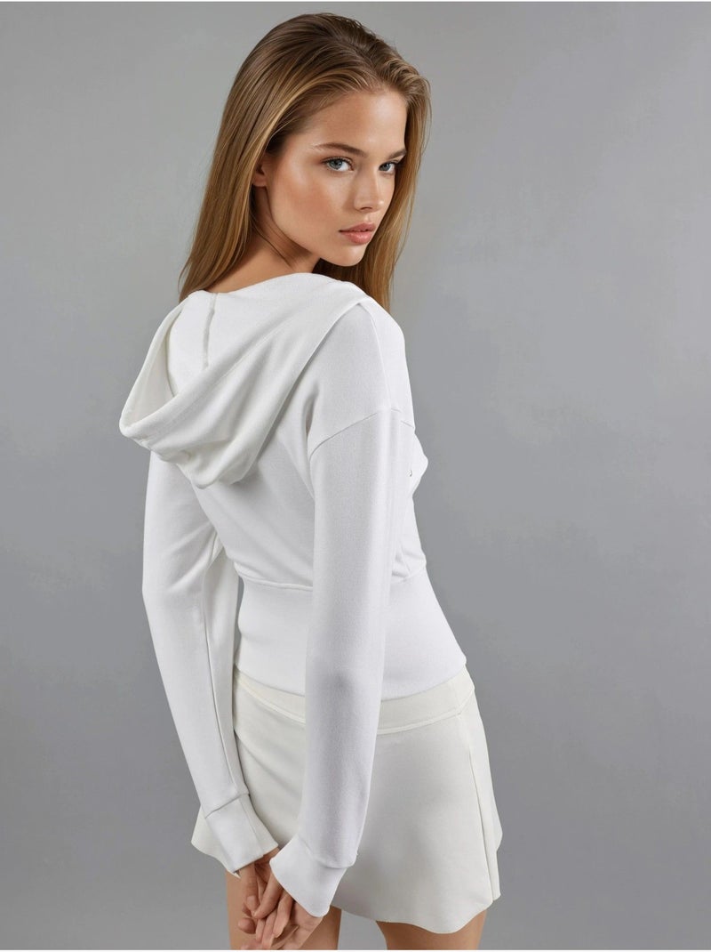 Giacca con cappuccio a maniche lunghe con zip busem Avorio - Kiabi
