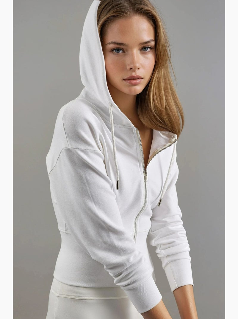 Giacca con cappuccio a maniche lunghe con zip busem Avorio - Kiabi