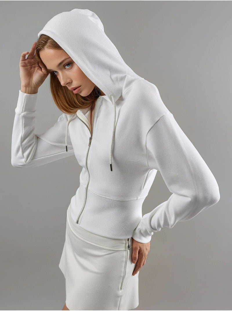 Giacca con cappuccio a maniche lunghe con zip busem Avorio - Kiabi