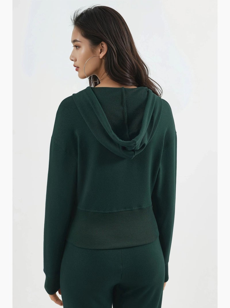 Giacca con cappuccio a maniche lunghe con zip busem Verde scuro - Kiabi