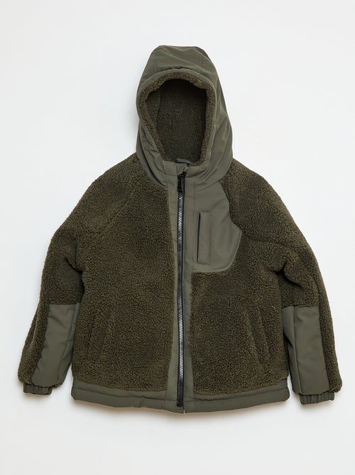 Giacca con cappuccio bimaterica effetto montone - Kiabi