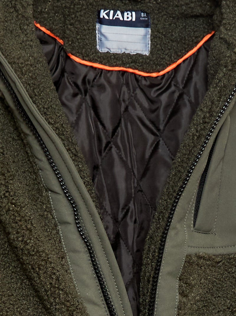 Giacca con cappuccio bimaterica effetto montone Verde - Kiabi