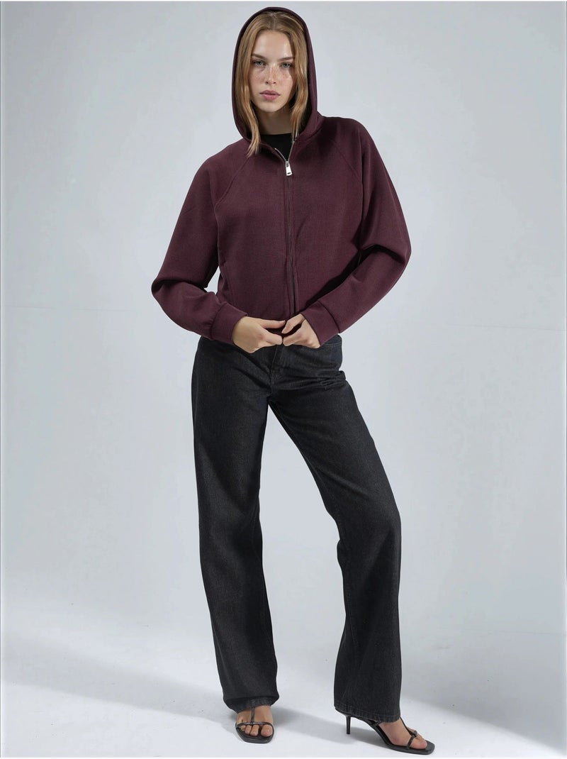 Giacca con cappuccio con zip integrale e tasche busem Rosso bordeaux - Kiabi