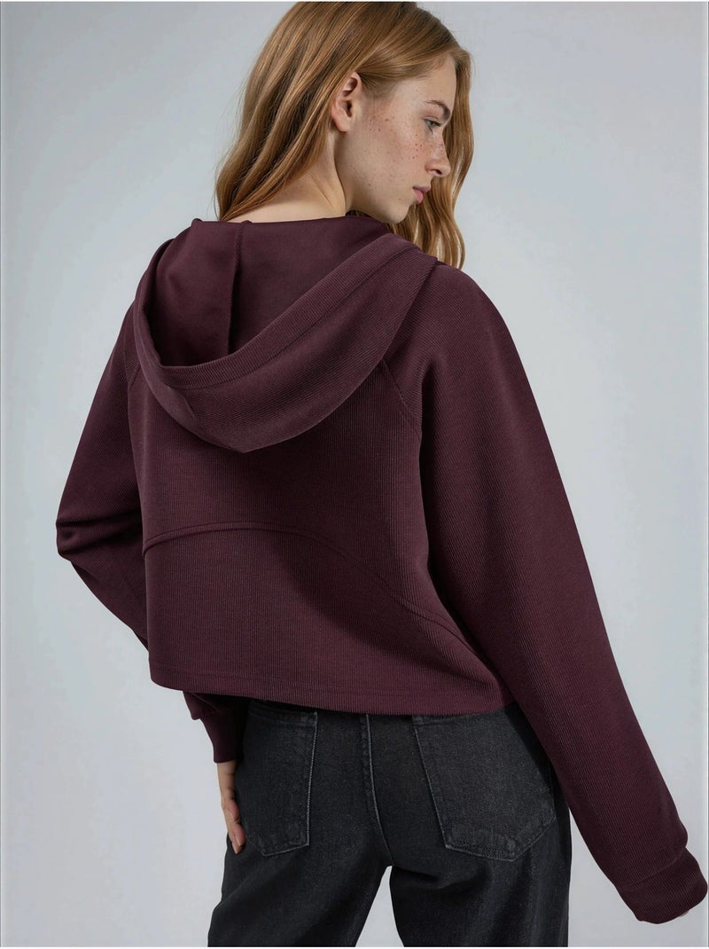 Giacca con cappuccio con zip integrale e tasche busem Rosso bordeaux - Kiabi