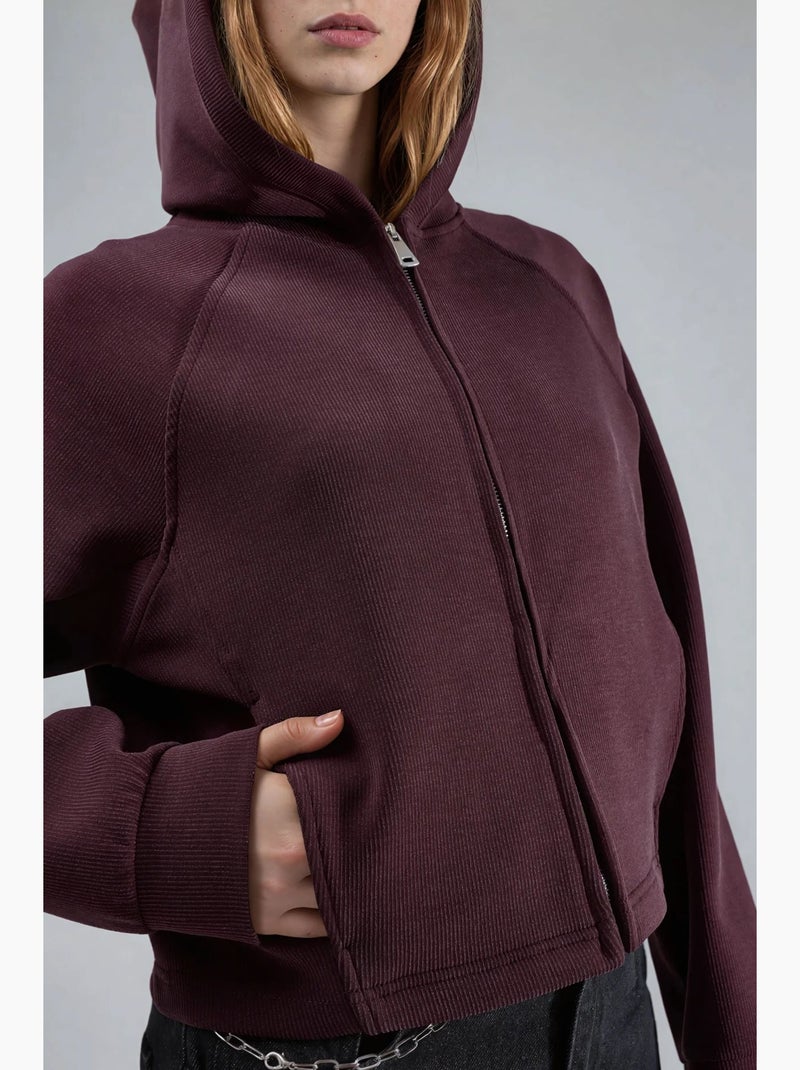 Giacca con cappuccio con zip integrale e tasche busem Rosso bordeaux - Kiabi
